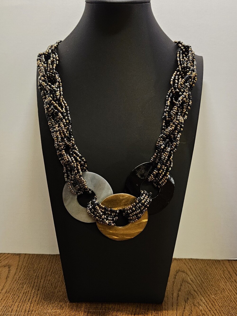 Multi Strand Necklace Braided Seed Bead Shell Rings Statement Chunky